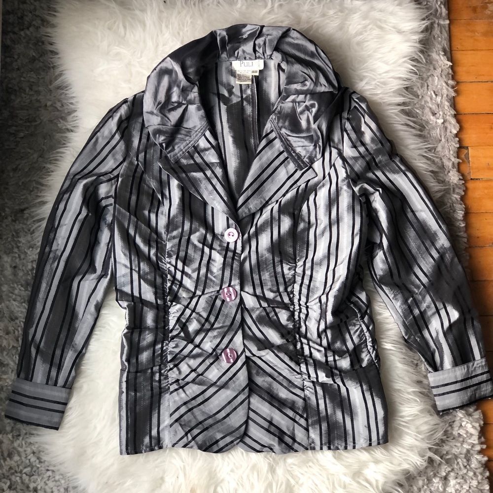 Puli Metallic Grey Striped Blouse